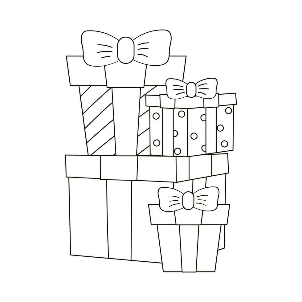 linda colorante página con kawaii Navidad regalo cajas vector