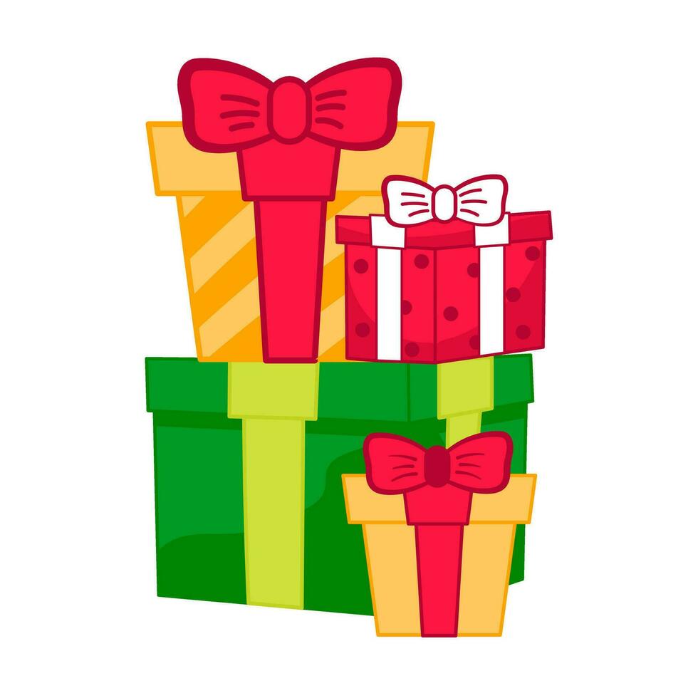 Cute Christmas gift boxes with bow cartoon style for Christmas for kids vector