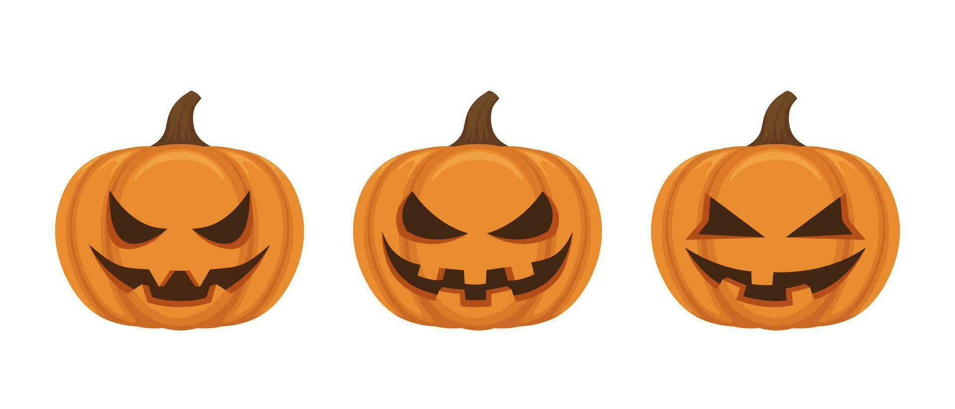 Set of Halloween pumpkins isolated on white background. vector