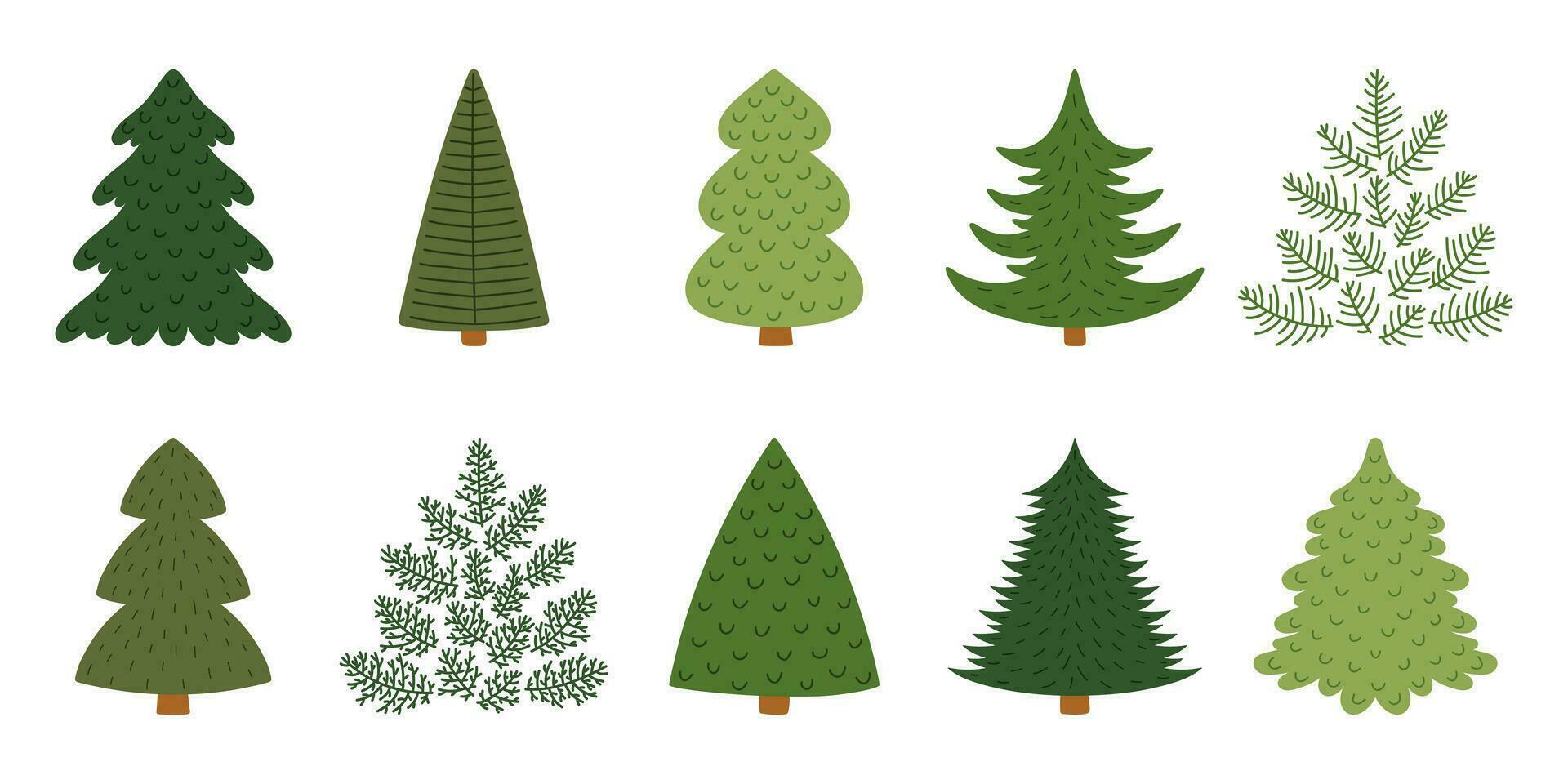Set of hand drawn Christmas trees. vector