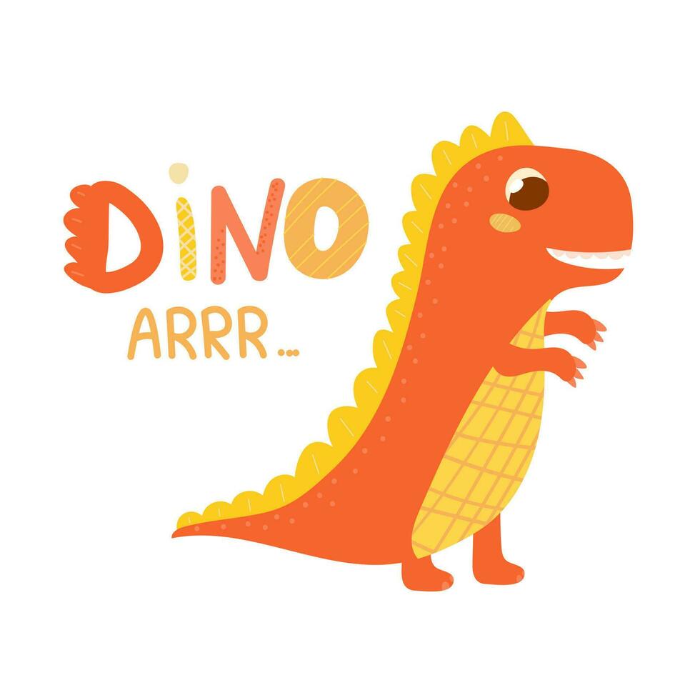 Cute dinosaur roar, colorful lettering, illustration for children books, dyno character ,Scandinavian Jurassic animal vector