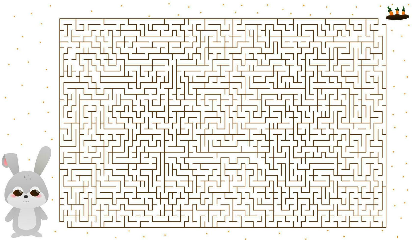 Large kid maze with cute rabbit character in cartoon style, help to find way to carrrot, children book activity, riddle with bunny vector