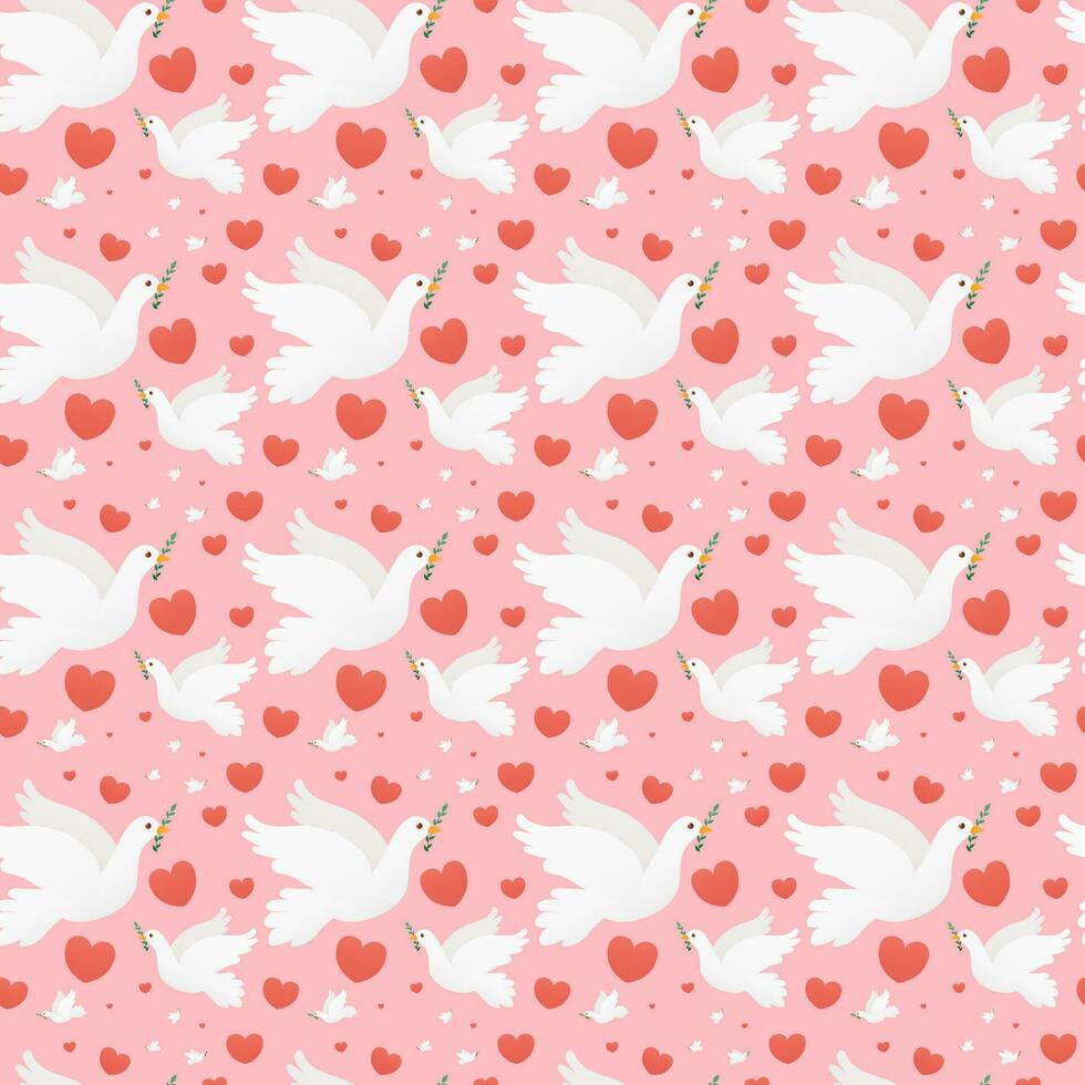 encantador rosado sin costura tamborileo fot san valentin día para envase papel o fondo de pantalla en dibujos animados estilo con animal caracteres palomas y corazones vector