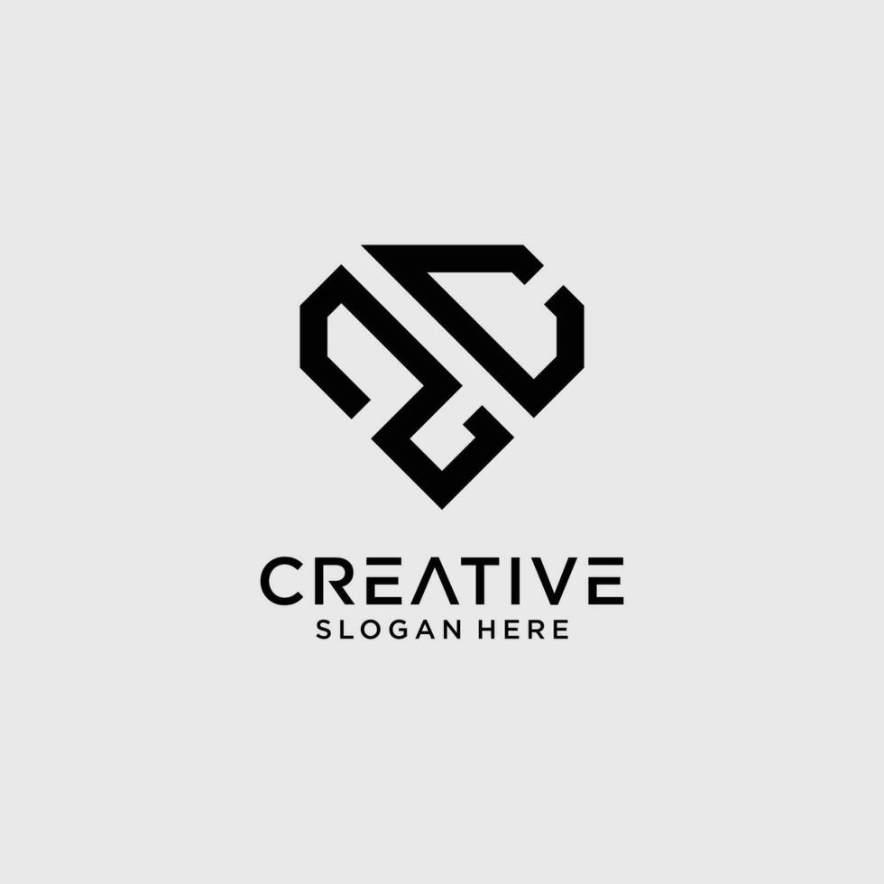 Creative style zc letter logo design template with diamond shape icon vector