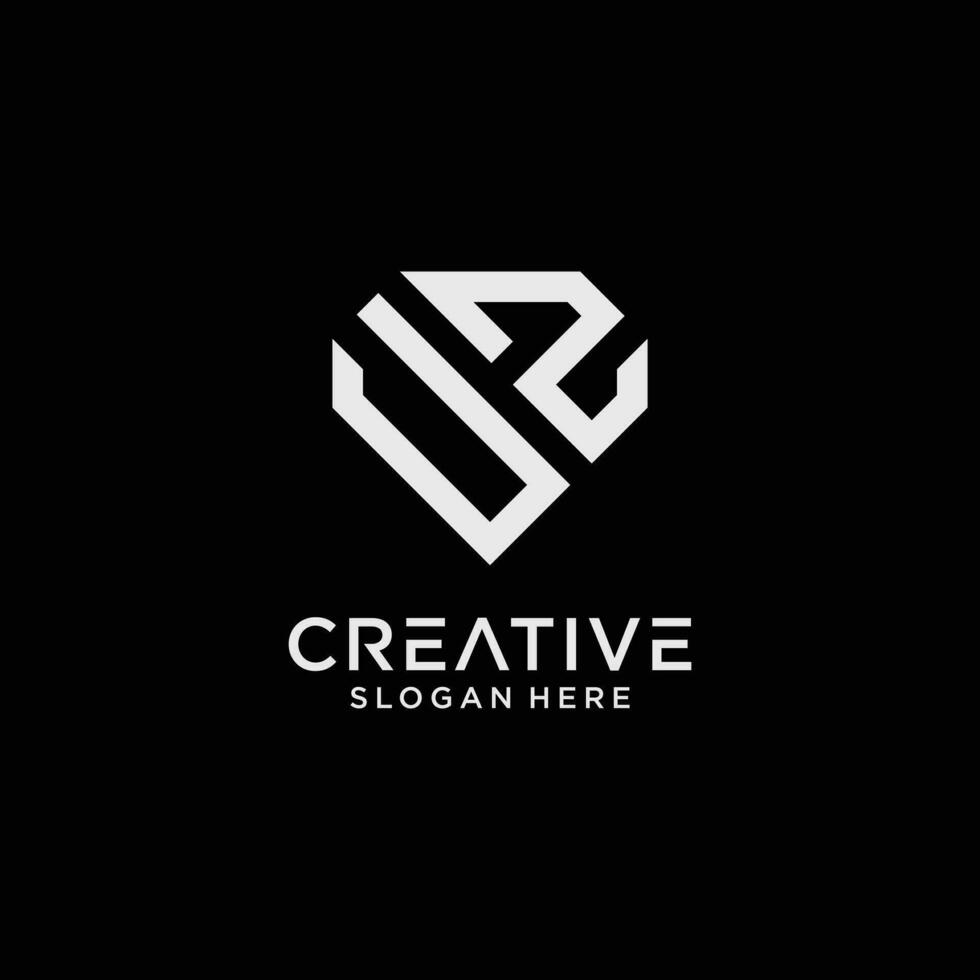 Creative style uz letter logo design template with diamond shape icon vector