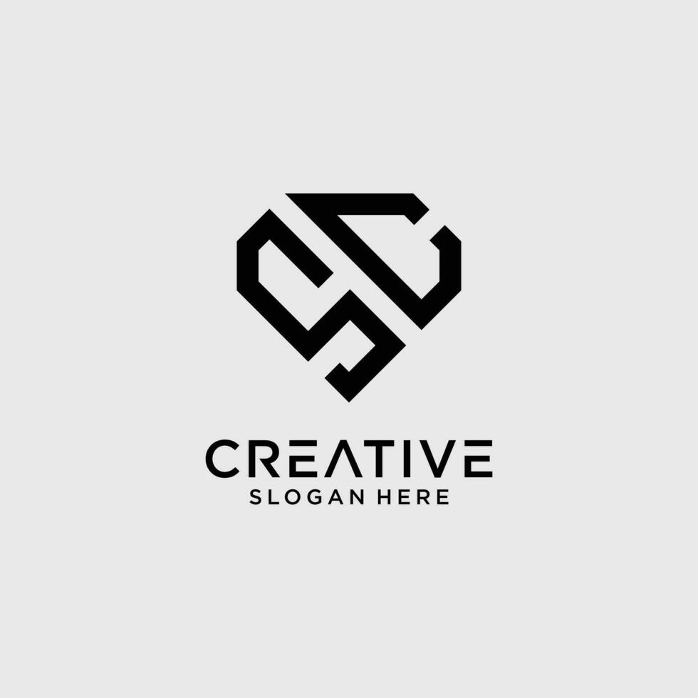 Creative style sc letter logo design template with diamond shape icon vector