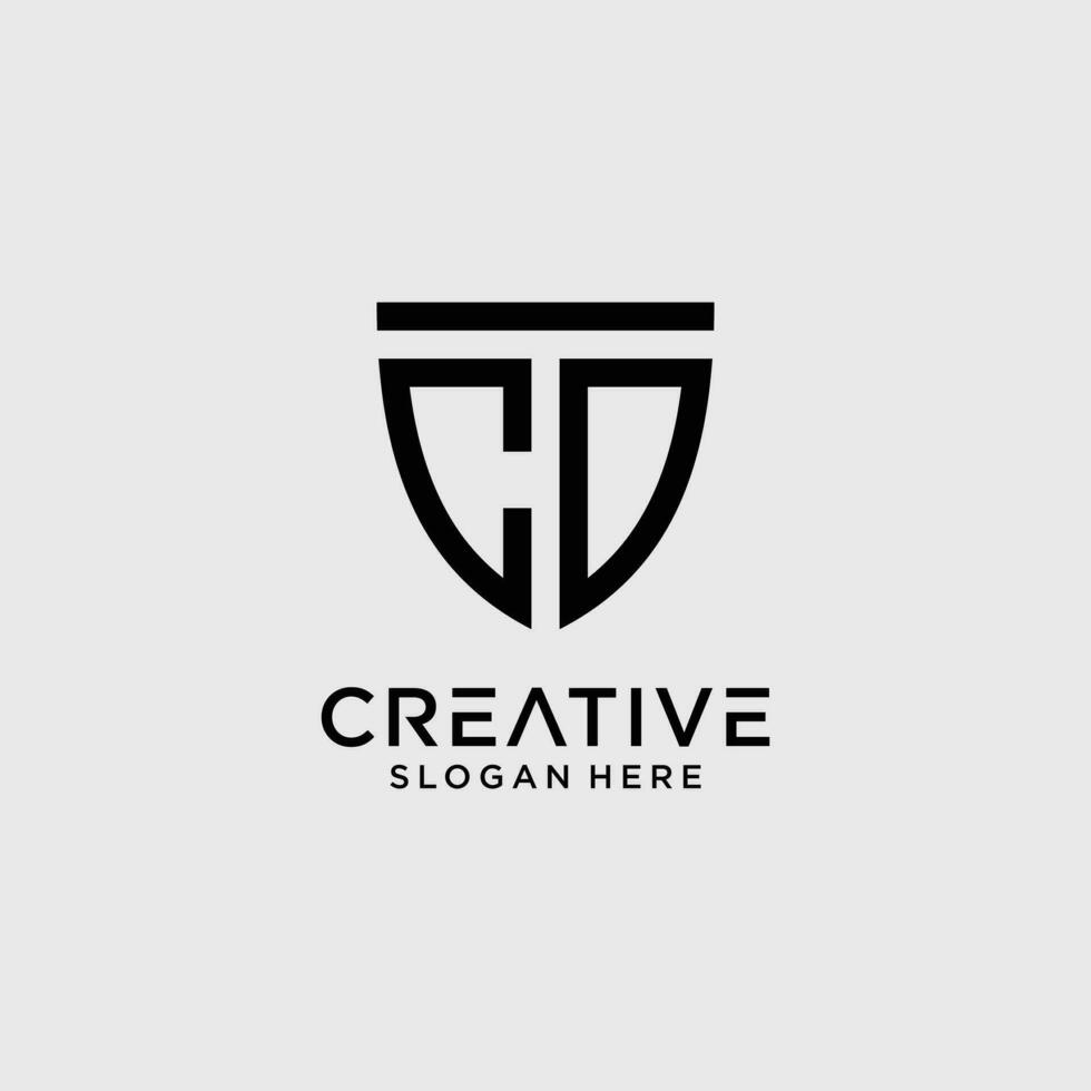 Creative style cd letter logo design template with shield shape icon vector