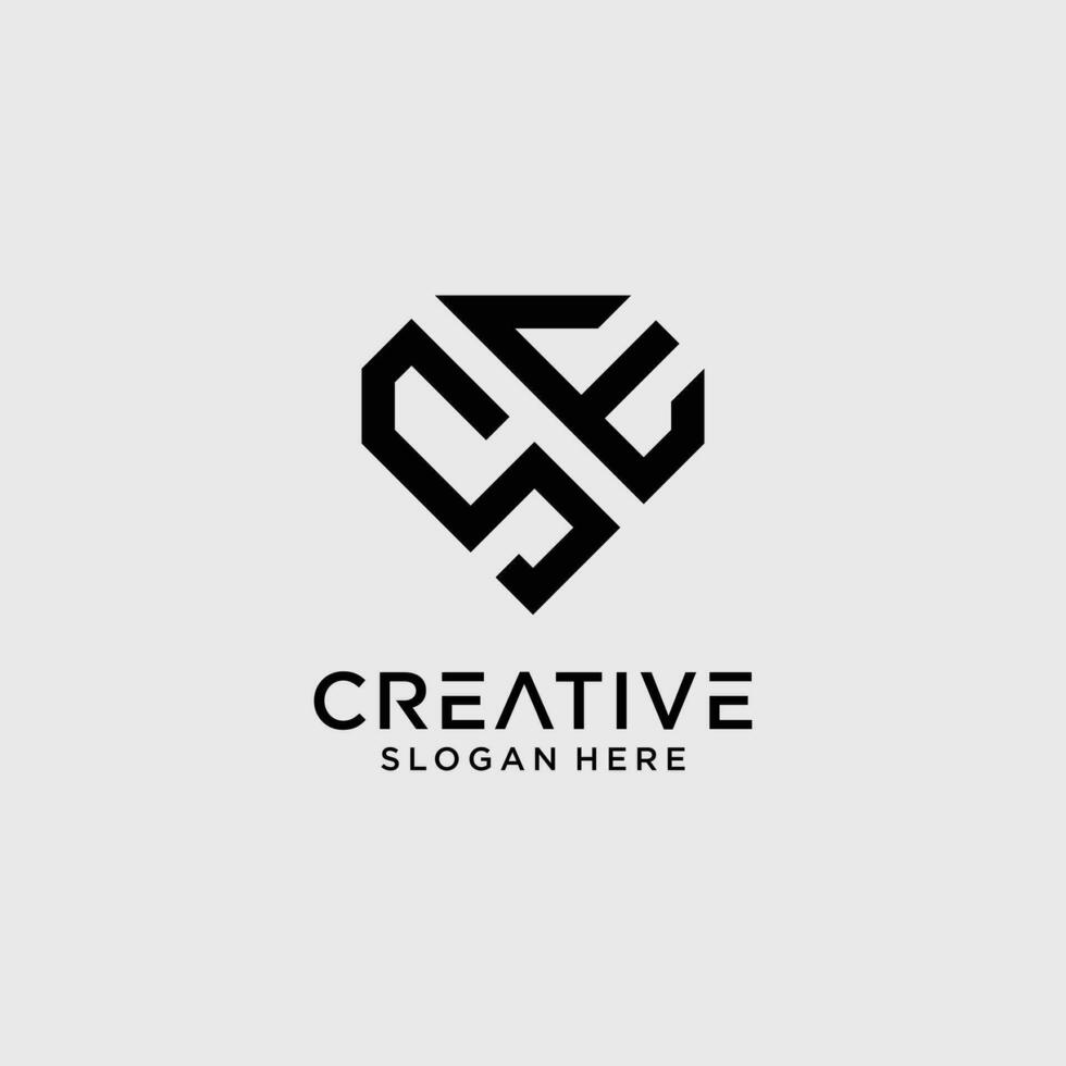 Creative style se letter logo design template with diamond shape icon vector