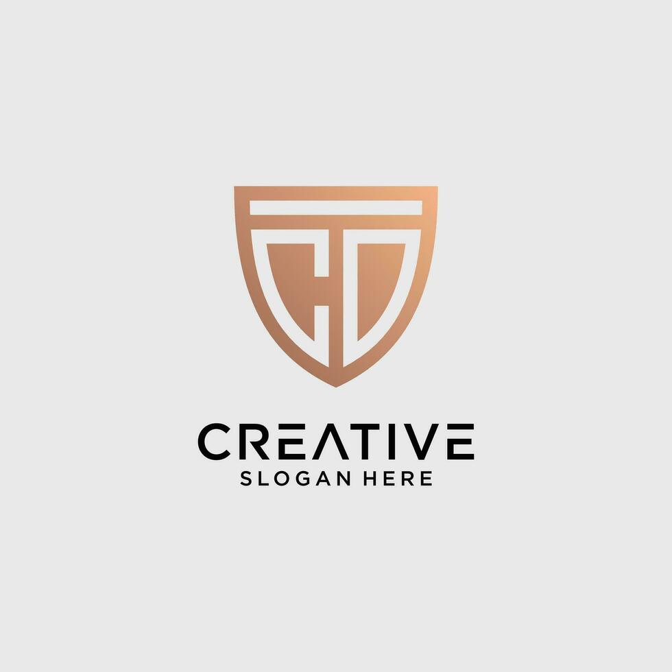 Creative style cd letter logo design template with shield shape icon vector