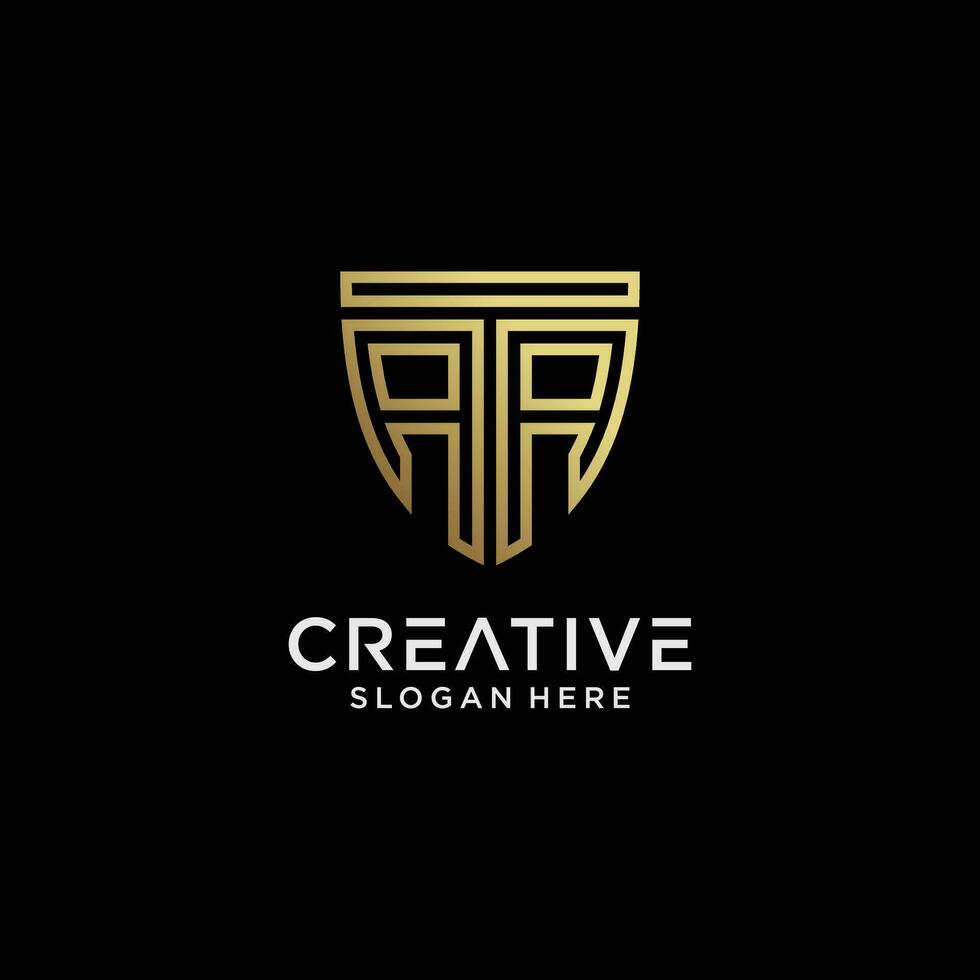 Creative style aa letter logo design template with shield shape icon vector