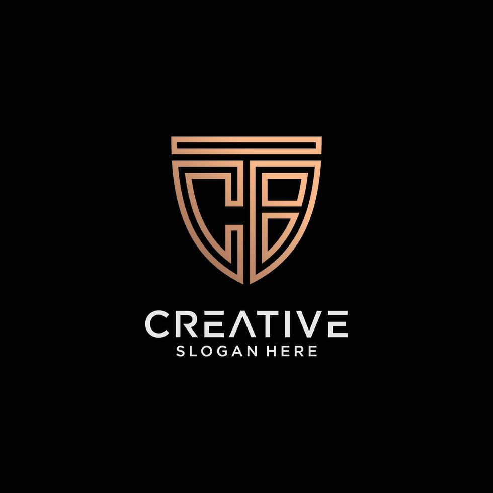 Creative style cb letter logo design template with shield shape icon vector