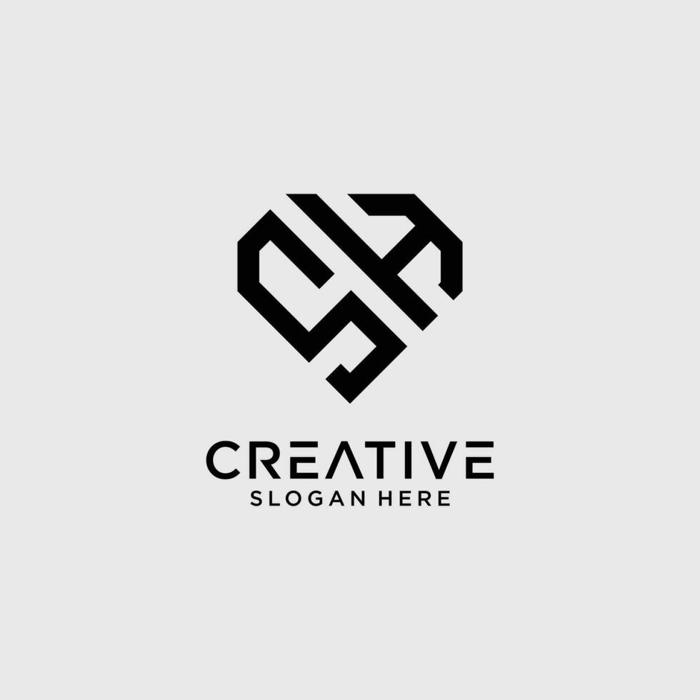 Creative style sh letter logo design template with diamond shape icon vector