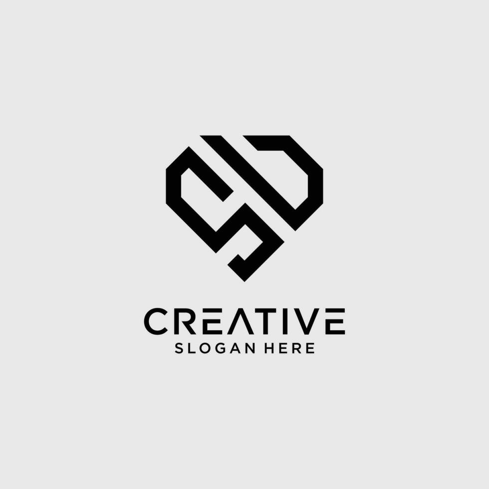 Creative style su letter logo design template with diamond shape icon vector