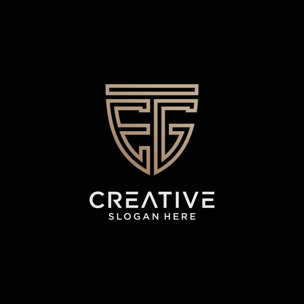 Creative style eg letter logo design template with shield shape icon vector
