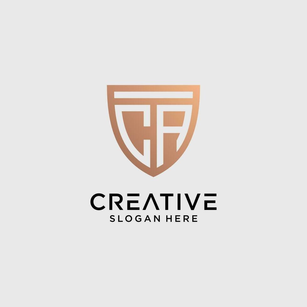 Creative style ca letter logo design template with shield shape icon vector