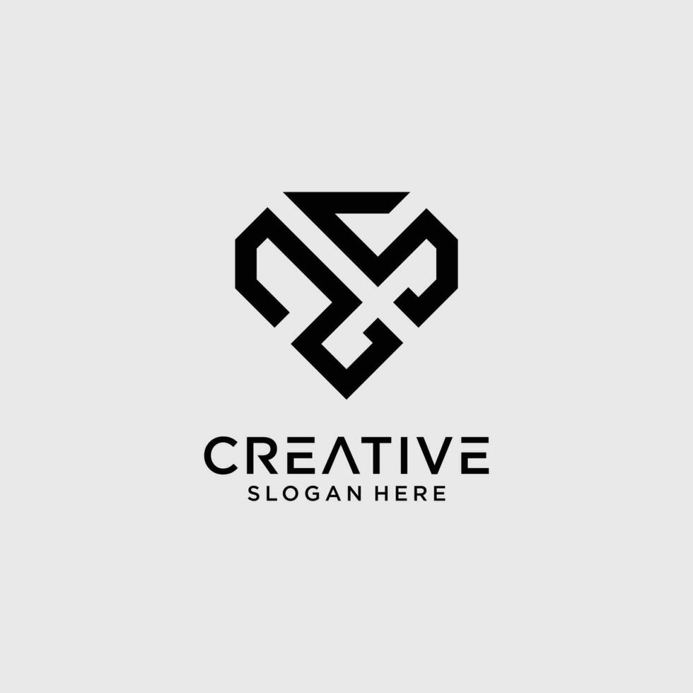 Creative style zs letter logo design template with diamond shape icon vector