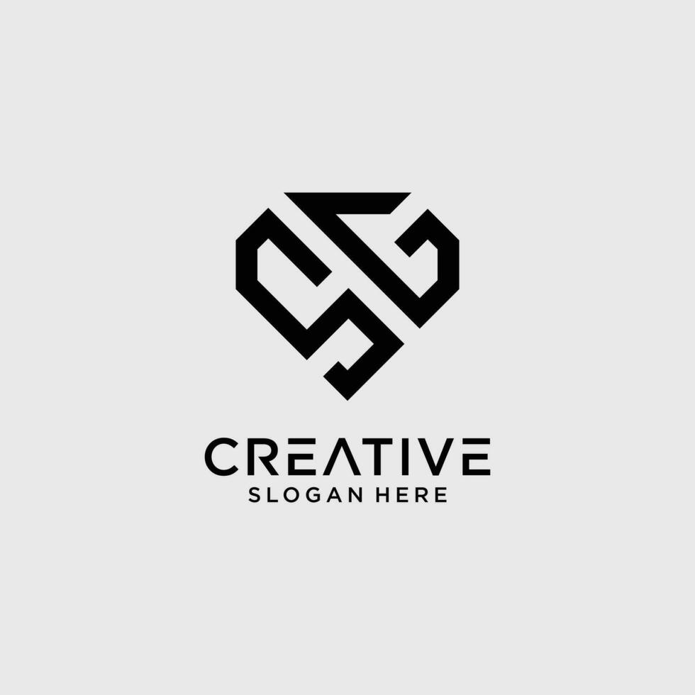 Creative style sg letter logo design template with diamond shape icon vector