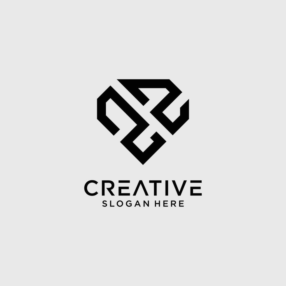 Creative style zz letter logo design template with diamond shape icon vector