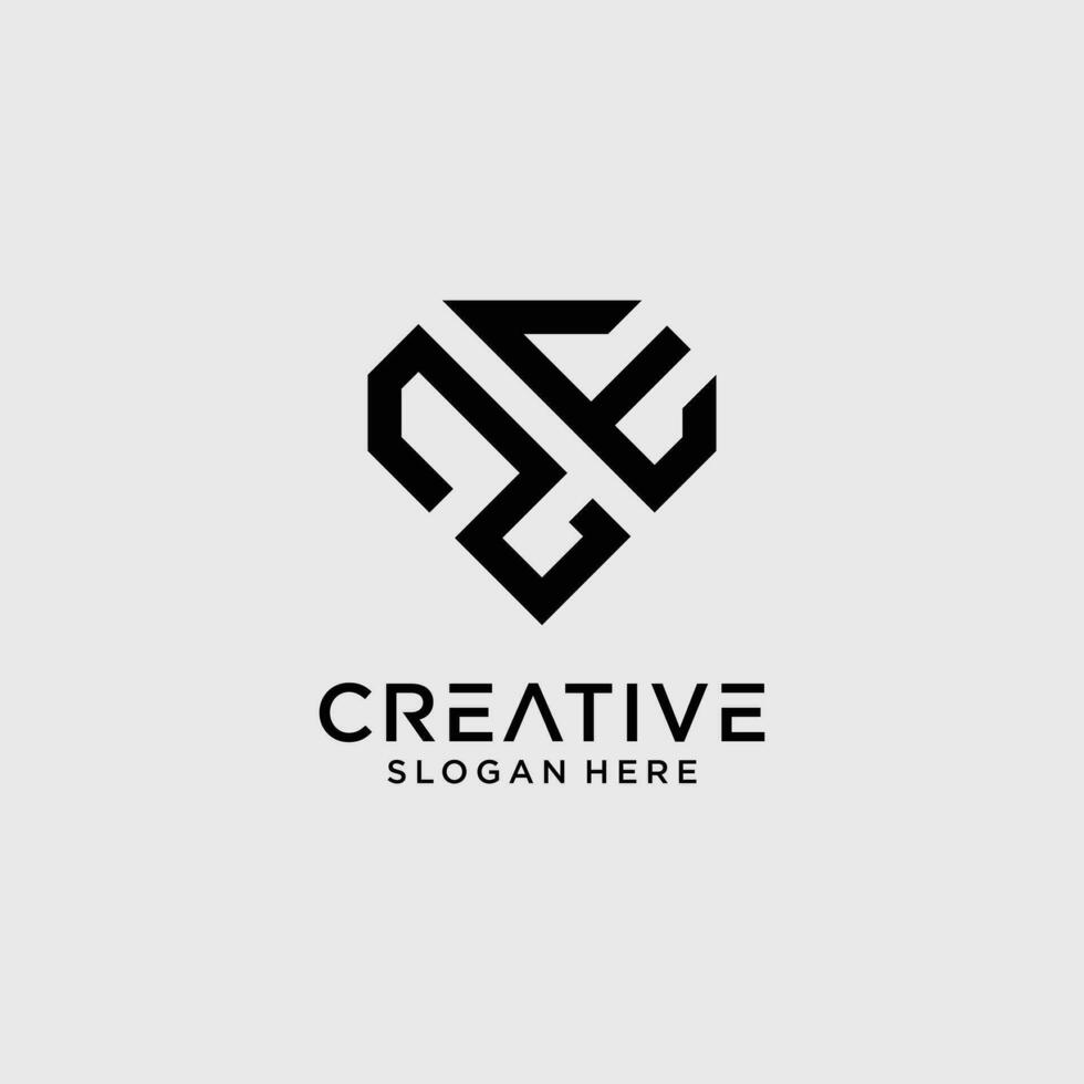 Creative style ze letter logo design template with diamond shape icon vector