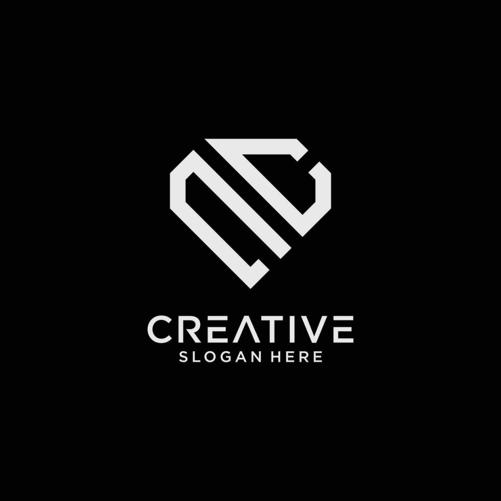 Creative style nc letter logo design template with diamond shape icon vector