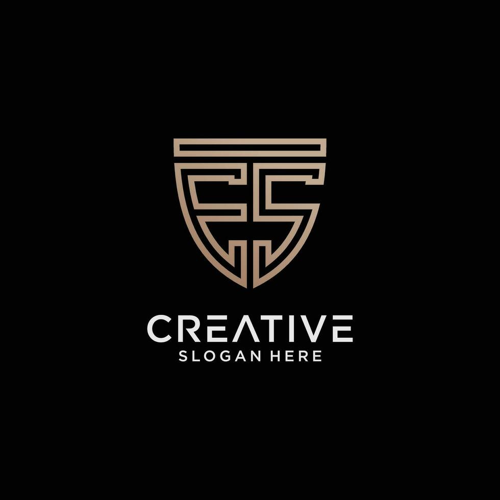 Creative style es letter logo design template with shield shape icon vector