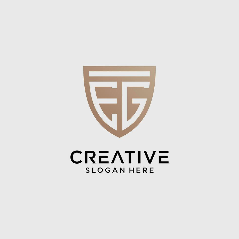 Creative style eg letter logo design template with shield shape icon vector