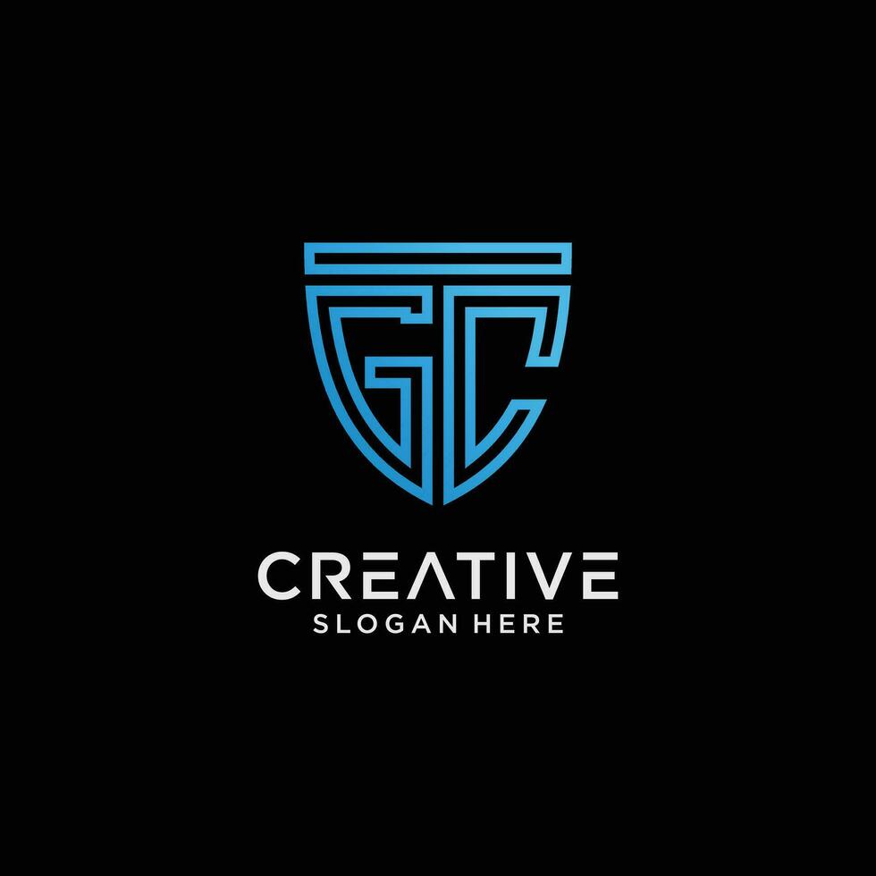 Creative style gc letter logo design template with shield shape icon vector