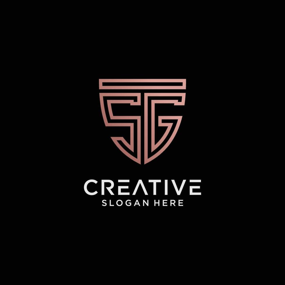 Creative style sg letter logo design template with shield shape icon vector