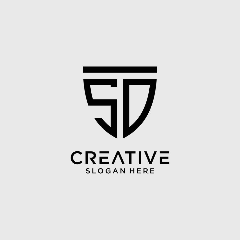 Creative style sd letter logo design template with shield shape icon vector