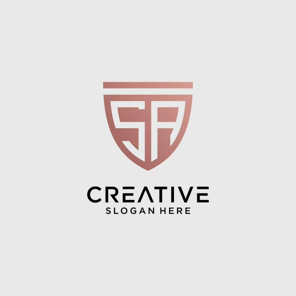 Creative style sa letter logo design template with shield shape icon vector