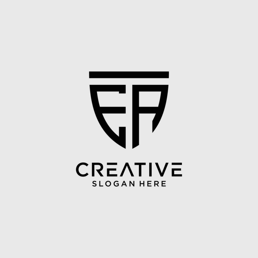 Creative style ea letter logo design template with shield shape icon vector