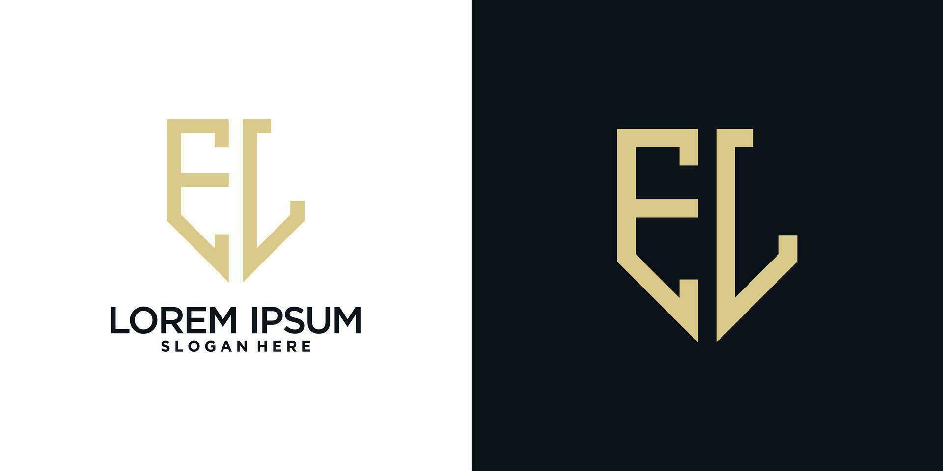 Monogram logo design initial letter e combined with shield element and creative concept vector