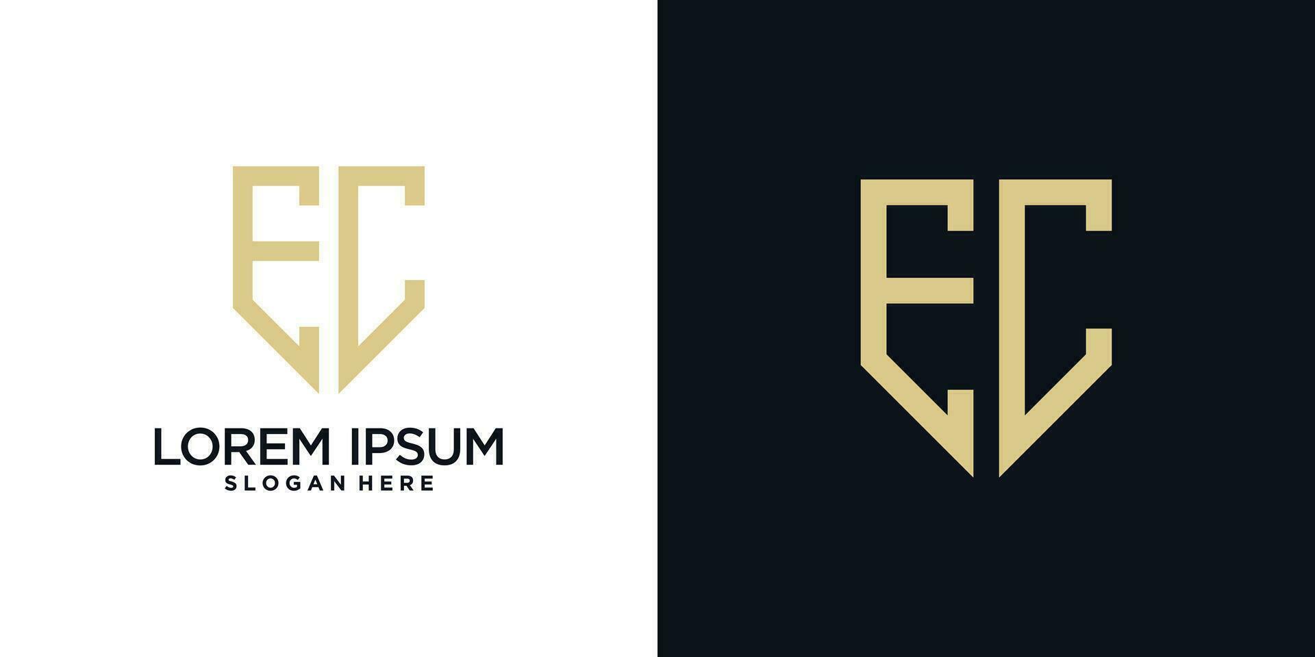 Monogram logo design initial letter e combined with shield element and creative concept vector