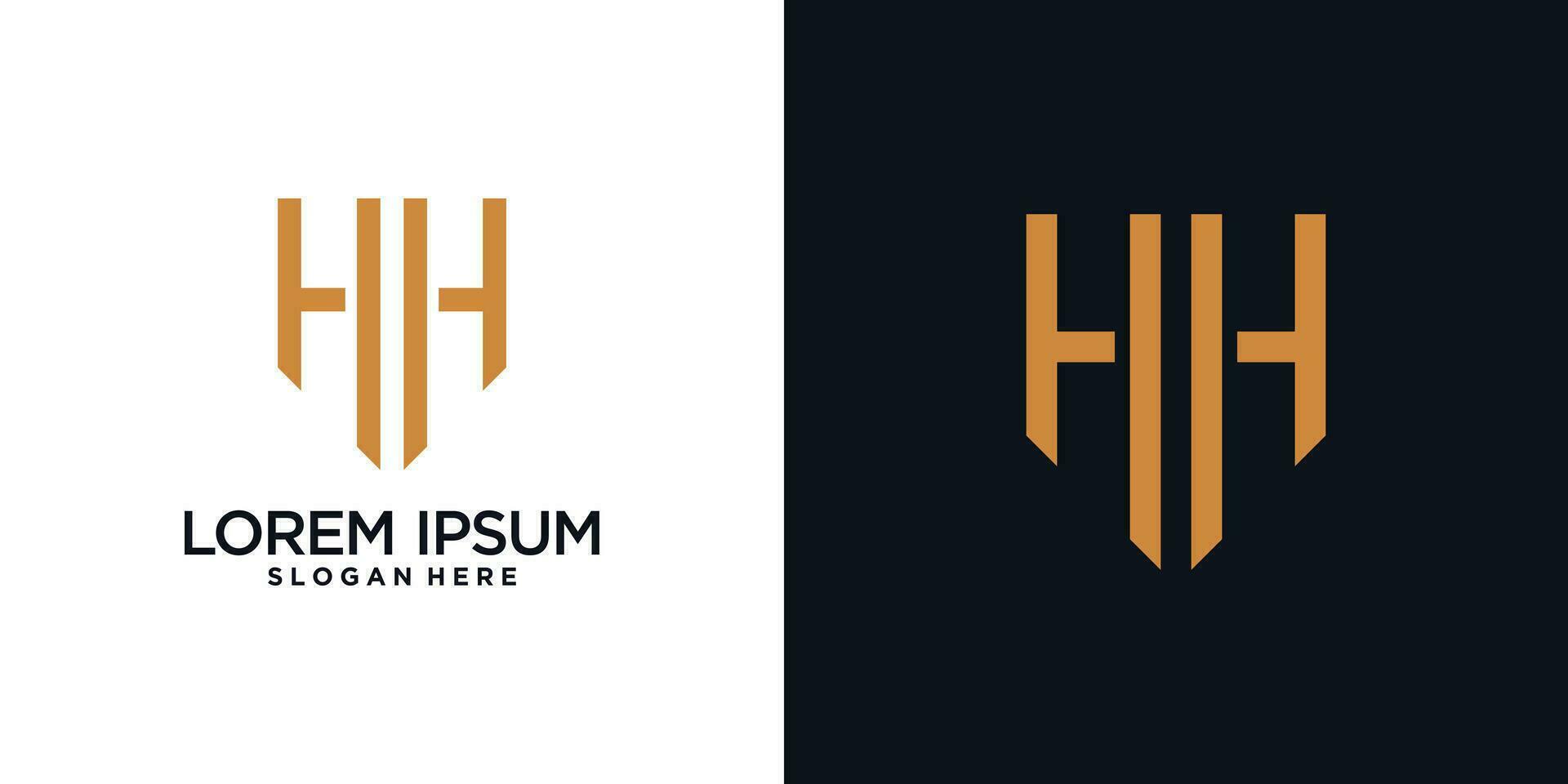 Monogram logo design initial letter h combined with shield element and creative concept vector