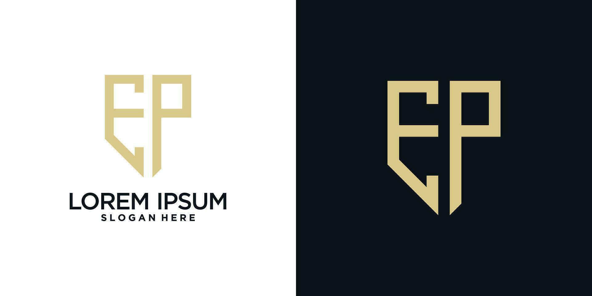 Monogram logo design initial letter e combined with shield element and creative concept vector