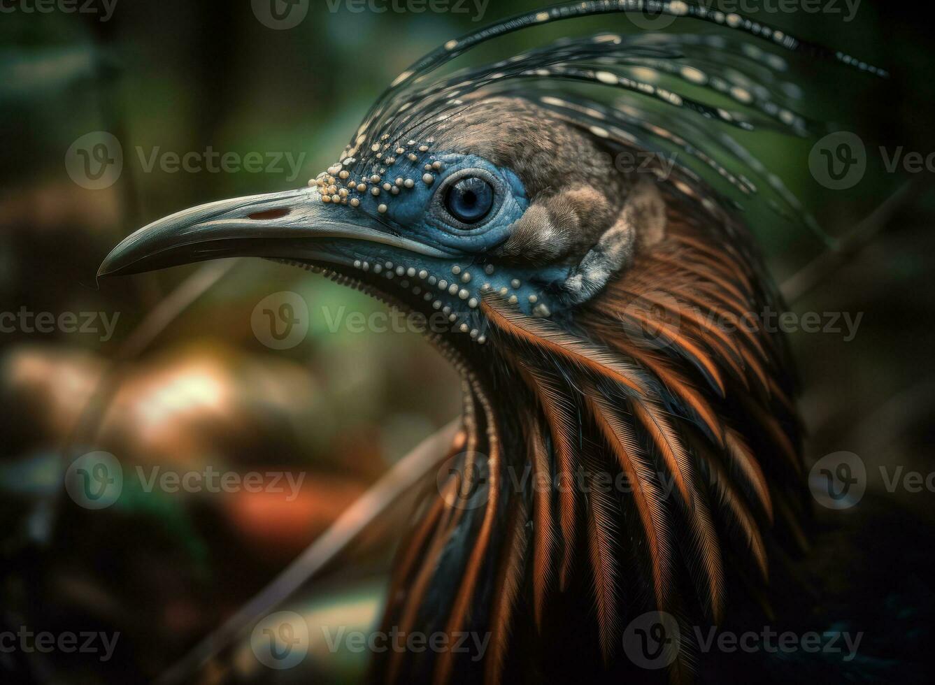 Lyrebird bird portrait created with Generative AI technology photo