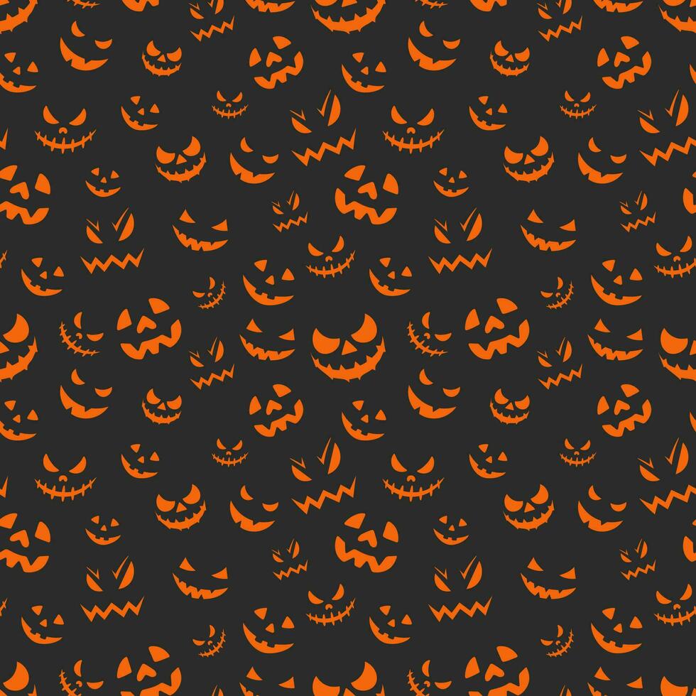 Happy Halloween seamless pattern background with different pumpkin scary faces. cartoon scary ghost faces vector