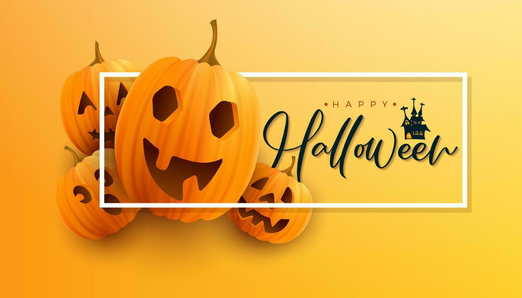 Gradient background illustration for halloween celebration with realistic pumpkin face vector