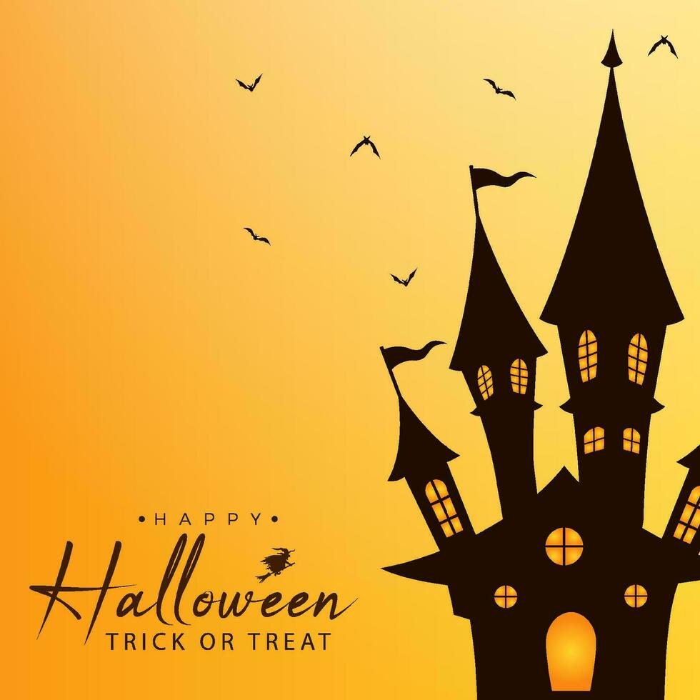 Halloween invitation or wish card background illustration with halloween text and haunted castle vector