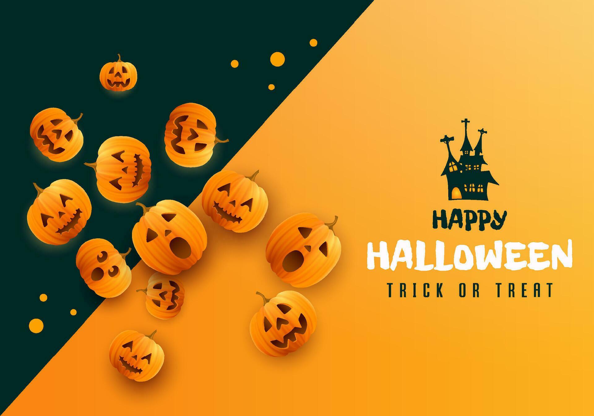 Realistic halloween background with pumpkin face for halloween