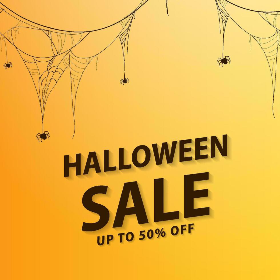 Halloween sale card background with spider web on yellow background vector