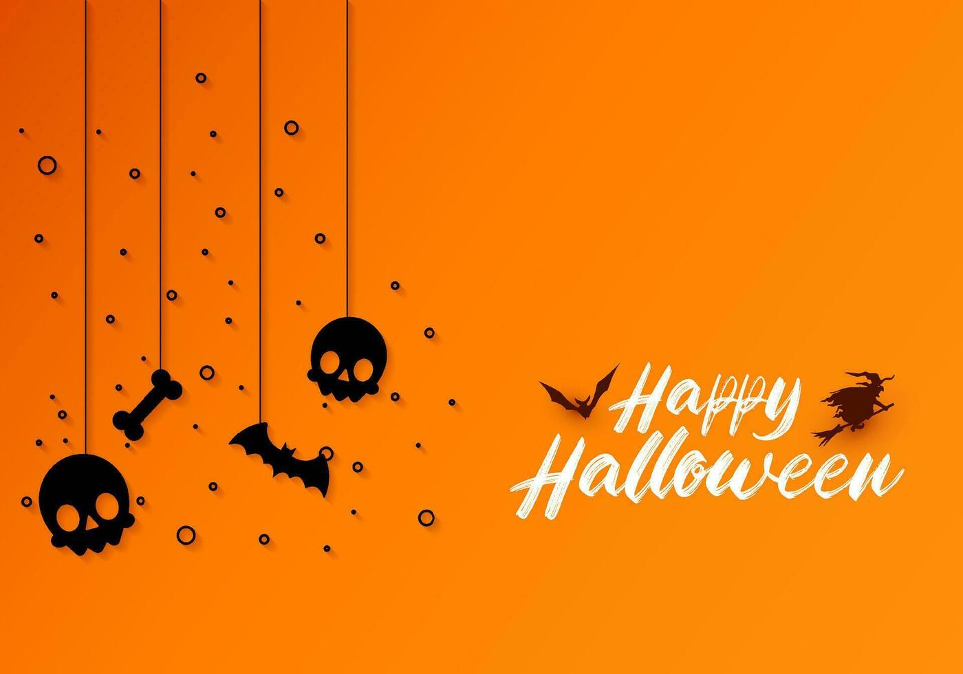 Happy halloween background with hanging halloween elements like pumpkins and skulls vector