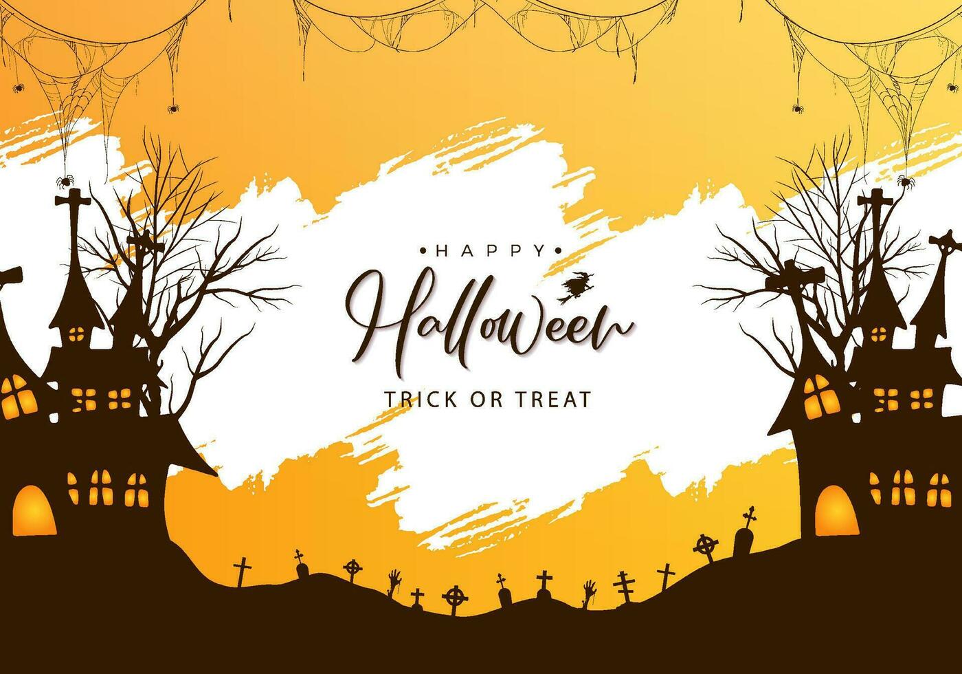 Happy halloween background illustration with grunge brush stroke and halloween haunted house vector