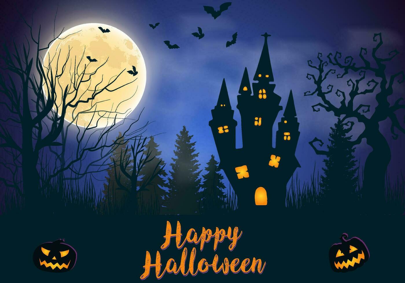 Happy halloween background with scary forest and haunted house vector