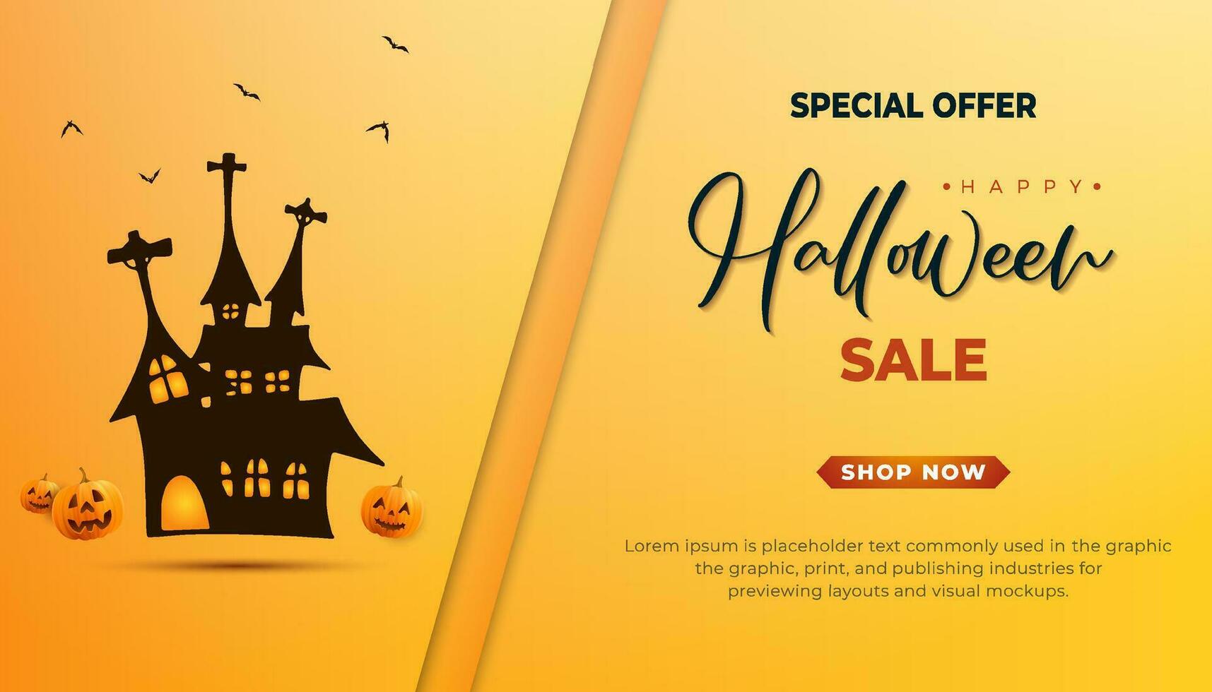 Halloween sale banner background with halloween haunted house and halloween typography vector