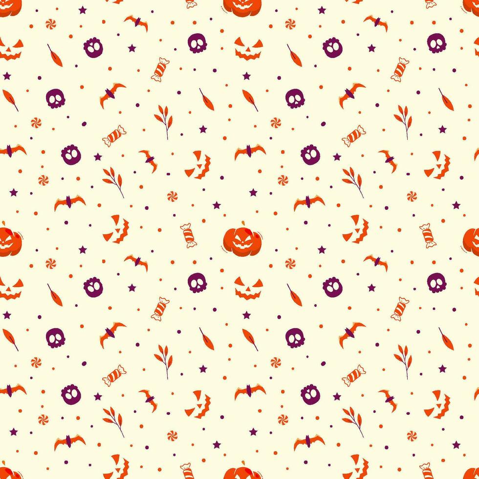 Halloween pattern with pumpkin skull and bats for wrapping paper. Halloween patter vector