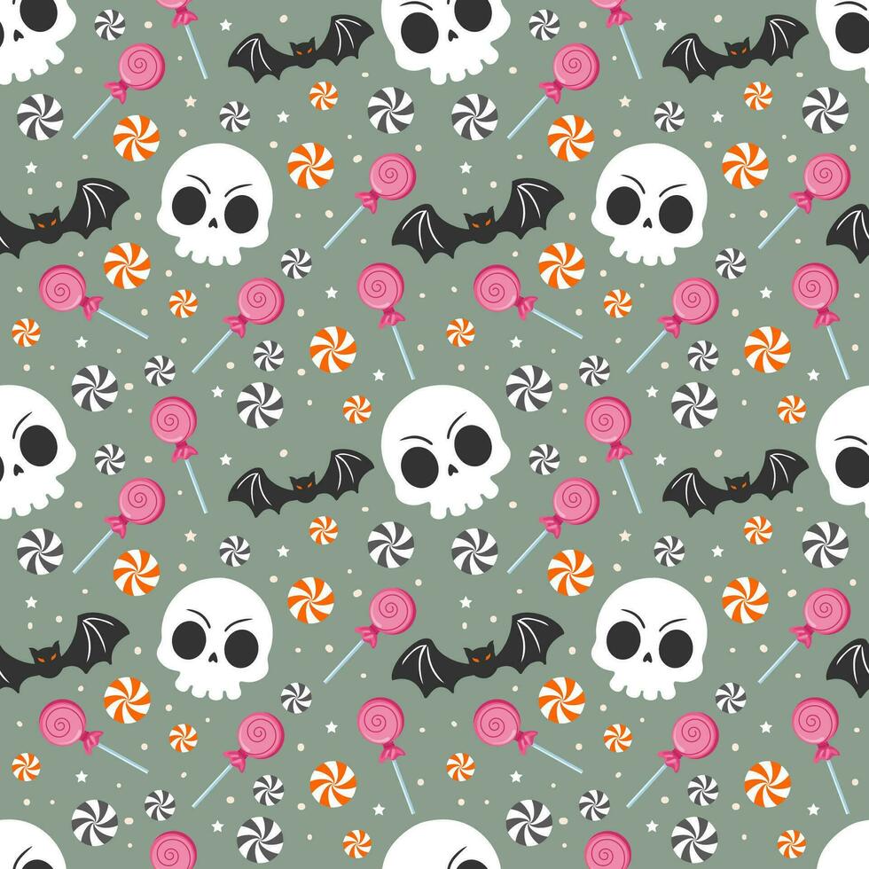 Halloween pattern background with halloween candy and skull vector