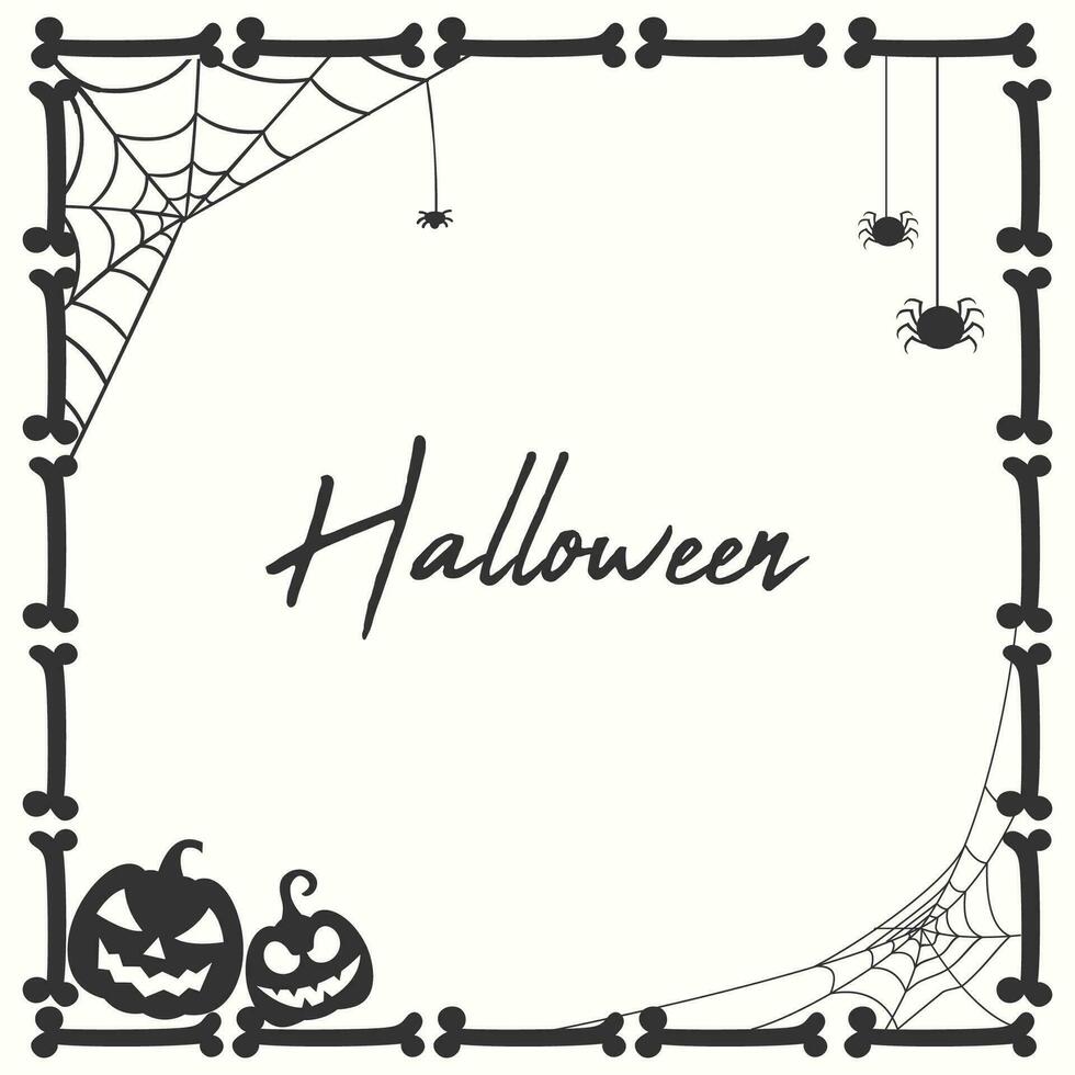 Decorative halloween bone skull frame with creepy tree branch vector