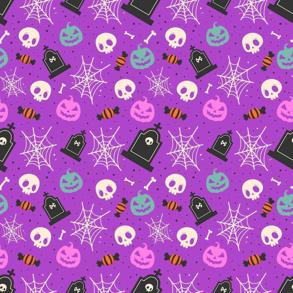 Happy halloween or party invitation background with halloween pattern. pattern with spiderwebs and tombstones vector