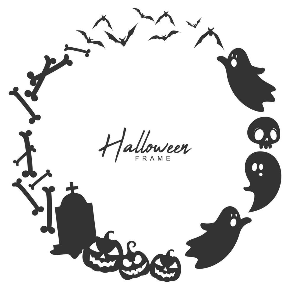 Halloween themed ghost frame with spider net and creepy tree branch vector